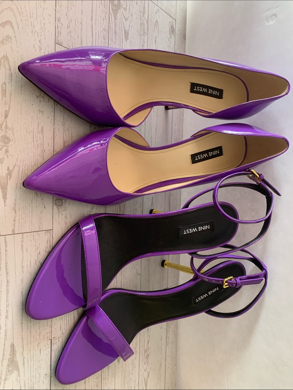 2 Nine West shoes Purple Patent Pointed Toe Pumps Reina AnkleStrap Sandals size9